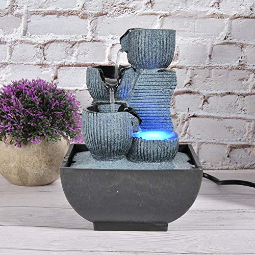 Fuente de Agua Interior Fuentes Decorativas de Agua Cascadas de Agua Decorativas Fuentes de Jardín con Luces LED Fuente Feng Shui para Hogar, Oficina, Dormitorio, Sala de Estar(220V)