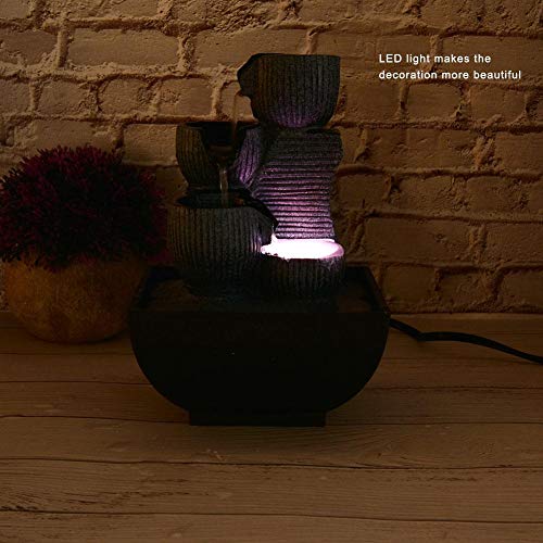 Fuente de Agua Interior Fuentes Decorativas de Agua Cascadas de Agua Decorativas Fuentes de Jardín con Luces LED Fuente Feng Shui para Hogar, Oficina, Dormitorio, Sala de Estar(220V)