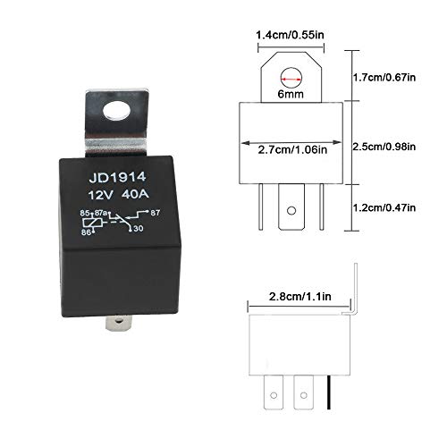 FULARR 2Pcs Profesional 5 Pines Coche Relé, 12V 40A SPDT Auto Relé con Zócalo & Color Etiqueta Arnés, para Auto Camión Moto Barco –– Negro