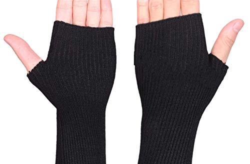 Fully Par guantes elásticos de invierno para el agujero del pulgar Manopla Muñeca Longitud del codo Brazo del ojo del pulgar Calentador de la mano Guantes sin dedos (negro, estilo largo)