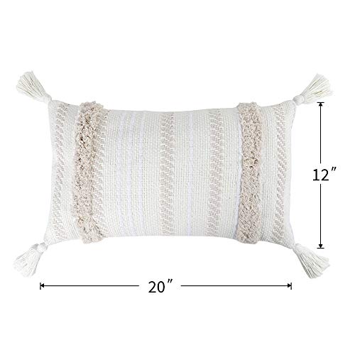 Funda de almohada borla de punto para decoración del hogar, fundas de almohada de color beige sólido tejido fundas de cojín para sofá o sala de estar 30x50