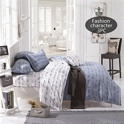 Funda de edredón, Morbuy 3PC Moda Simple 135 x 200 cm Conjunto de Ropa de Cama de Poliéster Suave de Microfibra Cremallera Funda de Almohada Conjunto Conjunto de Edredón Cubierta (Letra de amor gris)