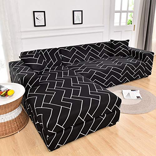 Funda de sofá geométrica Funda de sofá Fundas de sofá elásticas para la Esquina de la Sala de Estar Chaise Longue en Forma de L Sillón Sofá Funda A32 2 plazas