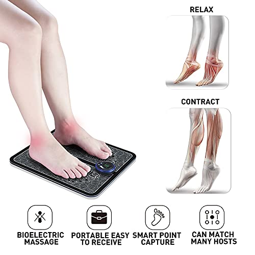 Furado Masajeador de Pies Eléctrico,EMS Foot Massager Arrugas Portátil,Cojín de Masaje de Pies Fisioterapia para Mejorar la Circulación Sanguínea,6 Modos 9 Frecuencias Ajustables,Con Mando a Distancia