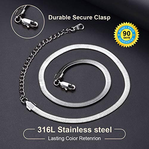 Gargantillas Planas Serpiente 15 Pulgadas Largo 5mm Cadena Larga Ajustable de Cuello Clavícula Bolo Chain Mesh Malla Collar Simple de Regalo a Familia Cadenas Modernas Cordones Acero Inoxidable 316L