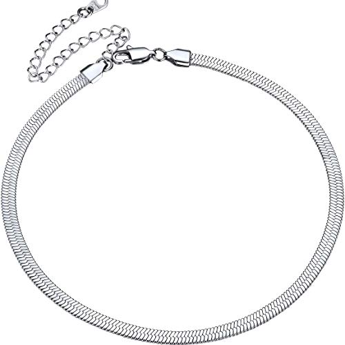 Gargantillas Planas Serpiente 15 Pulgadas Largo 5mm Cadena Larga Ajustable de Cuello Clavícula Bolo Chain Mesh Malla Collar Simple de Regalo a Familia Cadenas Modernas Cordones Acero Inoxidable 316L