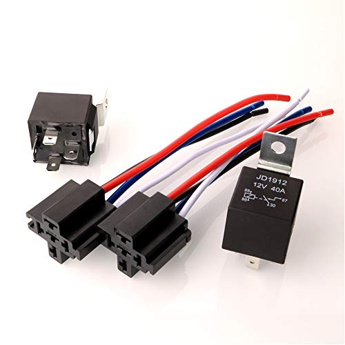 Gebildet 12V 40A Relé de Coche con Arnés de Enchufes, 4 Pin Terminal SPST Vehículo Auto Barco Carro Relé Relay Relais Relés, con Estuche Impermeable, Paquete de 2