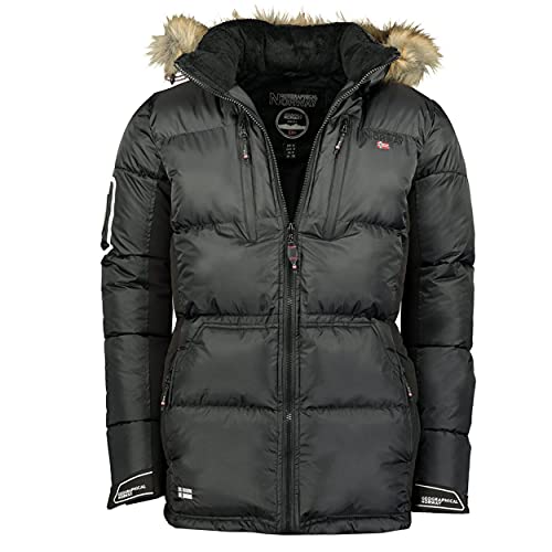 Geographical Norway Danone Men - Chaqueta de plumón caliente para hombre, con forro cálido para invierno, manga larga, relleno de calidad, Negro , L