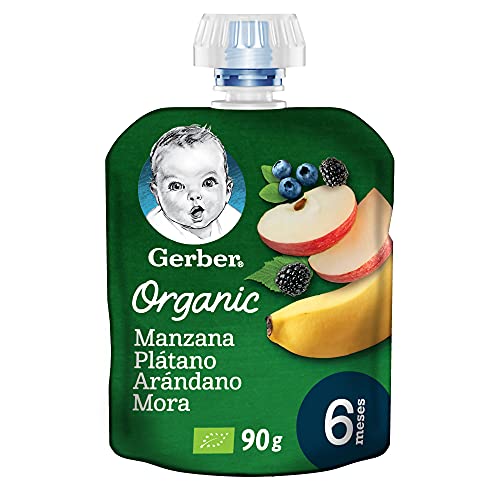 GERBER Organic Manzana Plátano Arándano Mora 90 g - Pack de 7