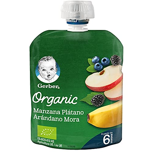 GERBER Organic Manzana Plátano Arándano Mora 90 g - Pack de 7