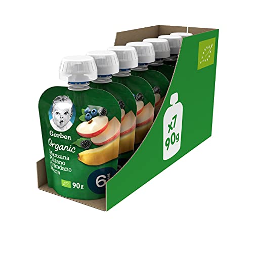 GERBER Organic Manzana Plátano Arándano Mora 90 g - Pack de 7