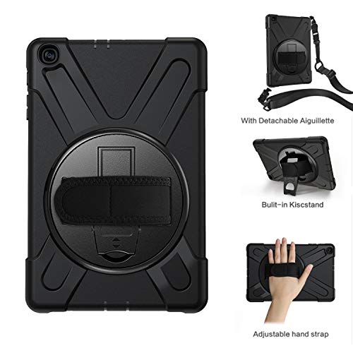 Gerutek Funda Anticaída para Samsung Galaxy Tab A 10.1" 2019 (SM-T510/SM-T515), Carcasa Rugosa con Soporte Rotación, Correa de Mano/Hombro, Funda Antichoque para Galaxy Tab A Tablet 10.1" 2019, Negro