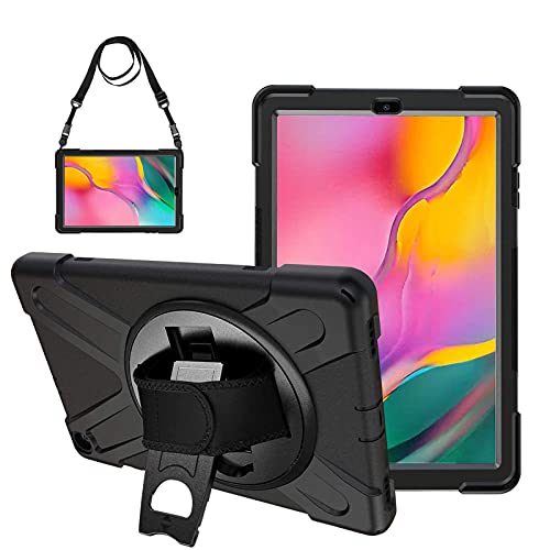 Gerutek Funda Anticaída para Samsung Galaxy Tab A 10.1" 2019 (SM-T510/SM-T515), Carcasa Rugosa con Soporte Rotación, Correa de Mano/Hombro, Funda Antichoque para Galaxy Tab A Tablet 10.1" 2019, Negro