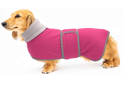 Geyecete - Perro Abrigo de Invierno con Forro Polar cálido, con Bandas Ajustables e Ribete Reflectante, Pullover con Agujero del arnés, para pequeños, medianos Perros Salchicha-Rosa-L