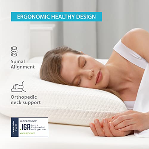 GH Almohada Ventilada de Memory Foam 60X40│Tamaño Ortopédica Ergonómica de Apoyo Cervical Ventilada con Funda Almohada de Bambú Hipoalergénica Certipur Extraíble y Lavable