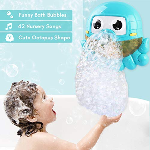 Gifort Máquina de Burbujas de Baño, Ducha de Niños Baño de Burbujas, Juguetes del Baño Pulpo de Burbuja con 42 Música Infantil para Niños Pequeños, Ideales Burbuja de Baño Juguetes para Niños-Blue