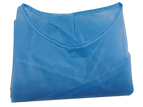 Gima - Bata de TNT de polipropileno (PP), desechable, impermeable, no estéril, 25 g, talla media, color azul, cordones en la cintura y en el cuello, puños elásticos, mangas largas, 100 unidades