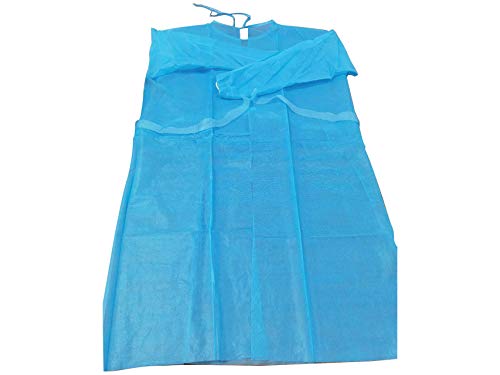 Gima - Bata de TNT de polipropileno (PP), desechable, impermeable, no estéril, 25 g, talla media, color azul, cordones en la cintura y en el cuello, puños elásticos, mangas largas, 100 unidades