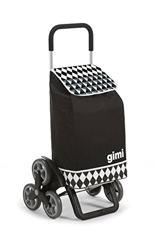 Gimi Tris Floral - Carro de la compra, con 6 ruedas, bolsa impermeable de poliéster, capacidad de 56 litros, negro, 41 x 51 x 102 cm