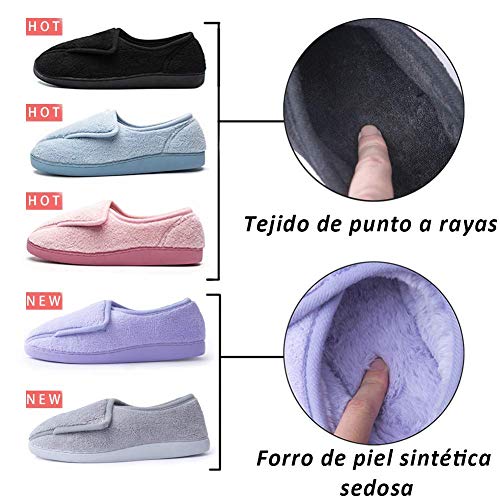 Git-up Zapatillas de Estar por Casa para Mujer Espuma de Memoria Antideslizante Invierno Cálido Cómodas Suave Algodón Pantuflas para Interiores y Exteriores Suela de Goma 9, Negro