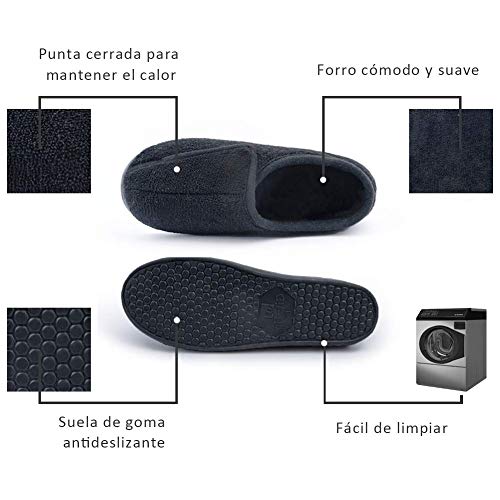 Git-up Zapatillas de Estar por Casa para Mujer Espuma de Memoria Antideslizante Invierno Cálido Cómodas Suave Algodón Pantuflas para Interiores y Exteriores Suela de Goma 9, Negro