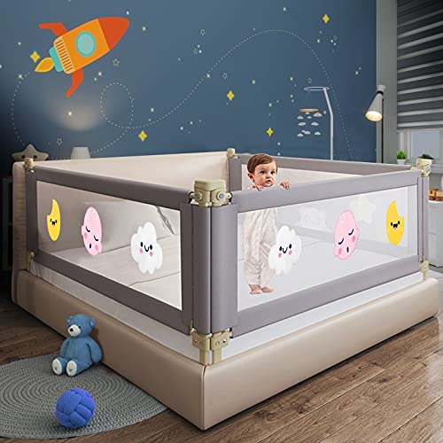 GJCrafts Barandilla de Seguridad para Cama 180CM, Barrera Cama Niños con Hebilla de Bloqueo Doble y 24 Engranaje Ajustable Altura 66-93CM, Barrera Seguridad Niño Cama Pare Colchone de Tamaño Completo