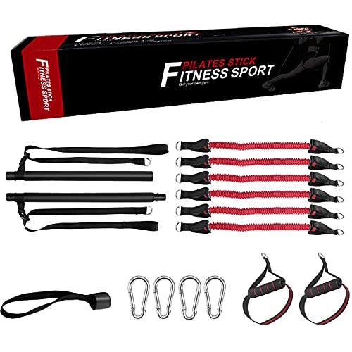 GJCrafts Kit de Barra Pilates portátil Ajustable con 6 Bandas elásticas de Resistencia, bastón de Ejercicio de Yoga Desmontable para Entrenamiento en casa, para moldear el Cuerpo elástico