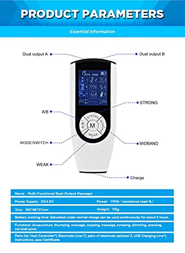 Gjj*dfgh Aparato Digital Meridian Physics Masajeador De Pantalla A Color Multimodo De Salida Dual Independiente Masajeador De Doble Cabezal Recargable De Baja Frecuencia.