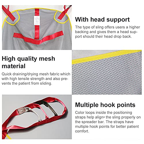 GLYIG Ayuda al paciente acolchado con soporte para la cabeza, arnés de elevación de pacientes universal con abertura para el inodoro, capacidad de 300 lb, arnés de malla de cuerpo completo para elevad