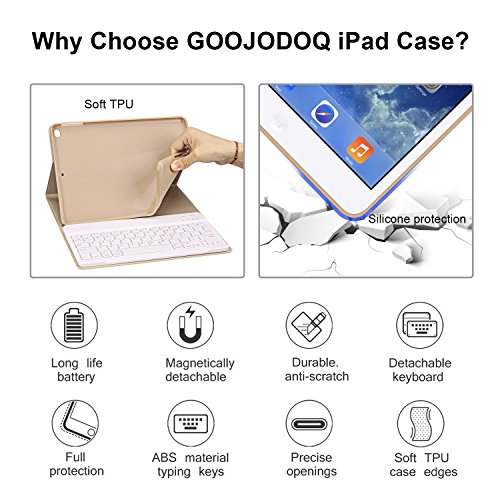 GOOJODOQ Funda de Teclado para iPad 2017/2018 9.7/ iPad Air, Cubierta de Soporte TPU Suave+Teclado