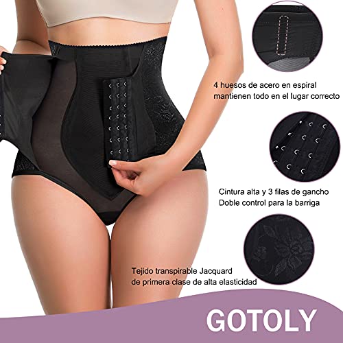 Gotoly Braguitas Moldeadoras para Mujer Shapewear Braga Control de Barriga Levanta Glúteos Panty Cintura Alta Entrenador Corsé Fajas Reductoras Ropa Interior Body Shaper Underwear (Negro, Small)