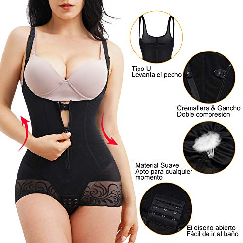 Gotoly Mujer Bodies Moldeadores Faja Reductora Lencería Moldeadora Corsé Control de Abdomen Ropa Interior Faja con Cremallera Busto Abierto Shapewear (Negro, X-Large)