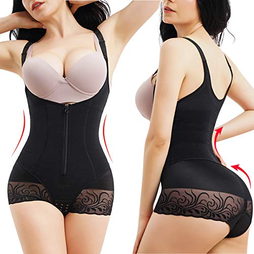 Gotoly Mujer Bodies Moldeadores Faja Reductora Lencería Moldeadora Corsé Control de Abdomen Ropa Interior Faja con Cremallera Busto Abierto Shapewear (Negro, X-Large)