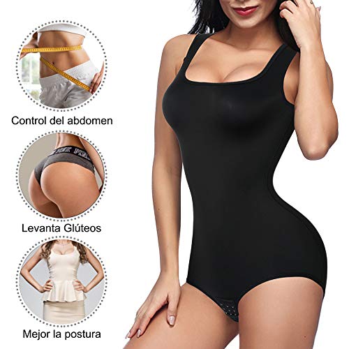 Gotoly Mujer Corsé Shaperwear Bodysuits Fajas Reductoras Mono sin Mangas con Cuello Redondo Corset Reductor Cintura Modelador de Cuerpo Completo (Negro, Large)