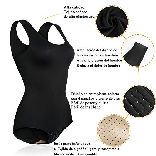 Gotoly Mujer Corsé Shaperwear Bodysuits Fajas Reductoras Mono sin Mangas con Cuello Redondo Corset Reductor Cintura Modelador de Cuerpo Completo (Negro, Medium)