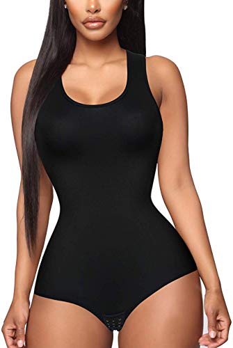 Gotoly Mujer Corsé Shaperwear Bodysuits Fajas Reductoras Mono sin Mangas con Cuello Redondo Corset Reductor Cintura Modelador de Cuerpo Completo (Negro, Medium)