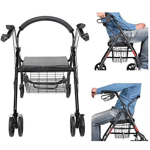 GOTOTOP Andador para Ancianos Plegable, Andador Adultos de Acero con Asiento y Cesta, Andadores para Mayores, Carga 136kg