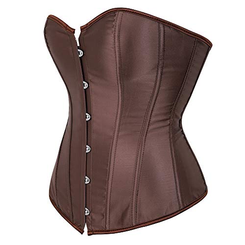 Grebrafan Clasico Corset Satén Corsés y Bustiers Mujer Talla Grande (EUR(34-36) M,Marrón)