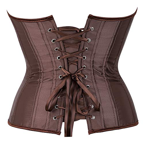 Grebrafan Clasico Corset Satén Corsés y Bustiers Mujer Talla Grande (EUR(34-36) M,Marrón)