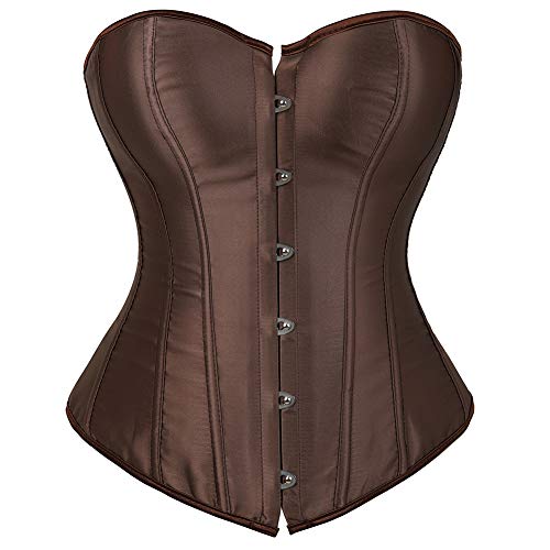 Grebrafan Clasico Corset Satén Corsés y Bustiers Mujer Talla Grande (EUR(34-36) M,Marrón)