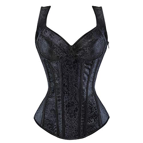 Grebrafan Corsés para Las Mujeres Nupcial Corset Bustiers con Tirantes Talla Grande (EU(38-40) XL, Negro)