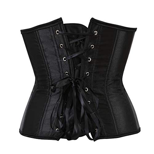 Grebrafan Satén Corset Bajo Pecho Clasico Corsé Underbust Gótico Talla Grande (EU(34-36) M, Negro)