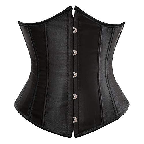 Grebrafan Satén Corset Bajo Pecho Clasico Corsé Underbust Gótico Talla Grande (EU(34-36) M, Negro)