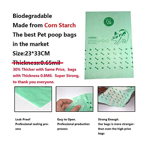 Green Maker Biodegradables Caca Perro Bolsas 360 Excrementos Perros Bolsas 30% más Grueso Que Otros Hecho de Almidón de Maíz con DIN CERTCO Certificación (Verde)