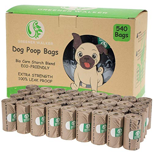 Greener Walker Bolsas para Excrementos de Perro,540 Unidades,Extra Grueso,Fuerte y 100% a Prueba de Fugas Biodegradable Bolsas para Caca de Perro(Marrón)