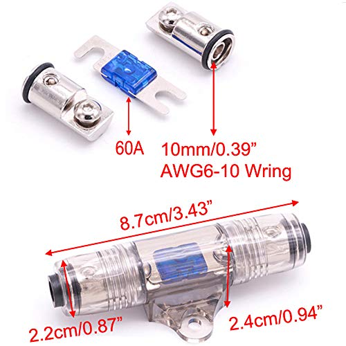 Greluma 2 Piezas Portafusibles ANL en Línea Calibre 6-10 AWG con 2 Fusibles de 60 Amperios