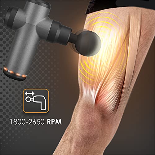 Gridinlux. Pistola Masaje muscular GUN 265 | 6 Cabezales | 20 Niveles | 1800-2650 rpm | Masajeador eléctrico cervical, espalda, brazos, pies, piernas, abdomen | Pantalla LCD | Masaje por Percusión