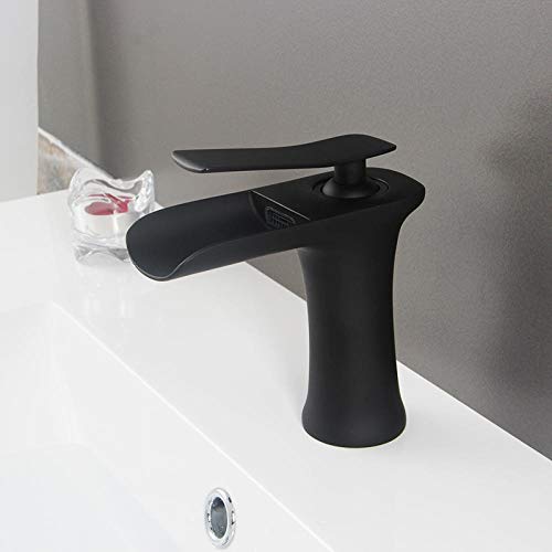 Grifo Cuenca Grifos baño Cascada Grifo del Mezclador del Lavabo del Grifo de la bañera Grifo de latón Antiguo del Agua del Fregadero de la grúa de Plata-Negro para Fregadero (Color : Black)