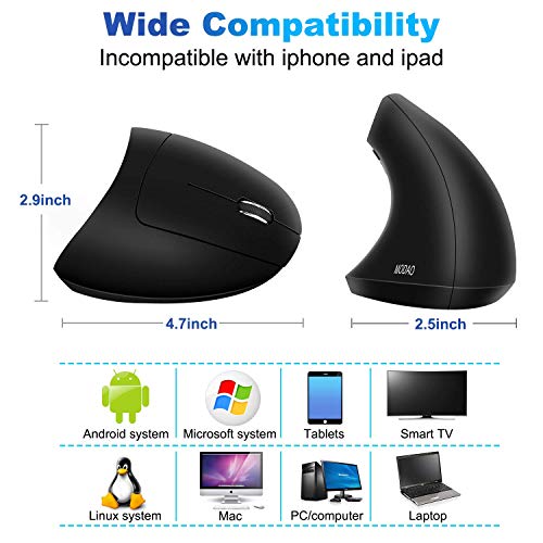 Gssuccess - 2.4G Ratón óptico Forma Vertical Ergonómico Recargable USB inalámbrico - Diseño ergonómico Prevención de Codo de tenista - Enfermedad del ratón - 6 Botones - Iluminado - Color Negro