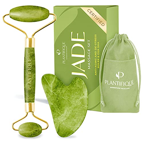 Gua Sha y Rodillo de Jade Masajeador Facial - Jade Roller and Gua Sha Facial - Rodillo Jade Autentico Masajeador de Ojos